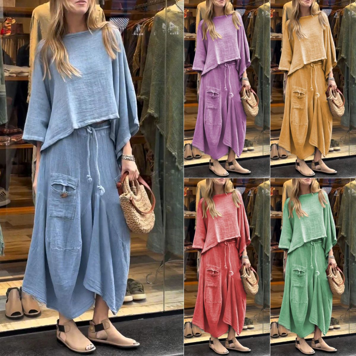 women's casual solid color loose skirt two-piece suit