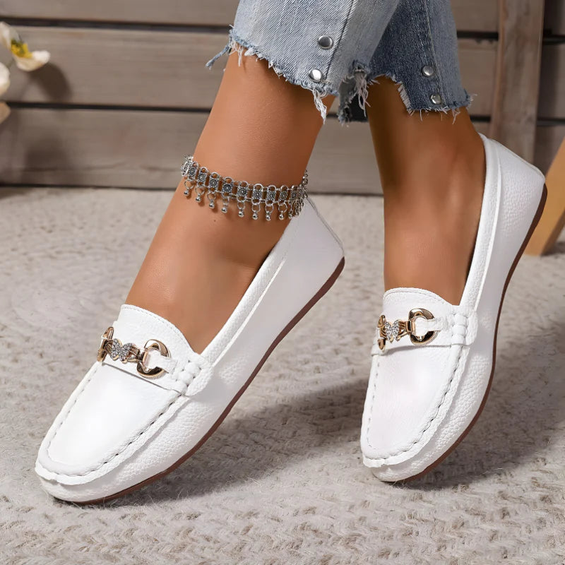 Women’s Slip-On Loafers - Chain Detail and Flat Sole