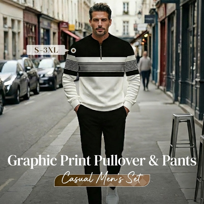 👕 50% OFF NOW! 🔥 Men's Graphic Print Pullover & Pants Set – Street Style, Comfort Fit & Casual Look 👖