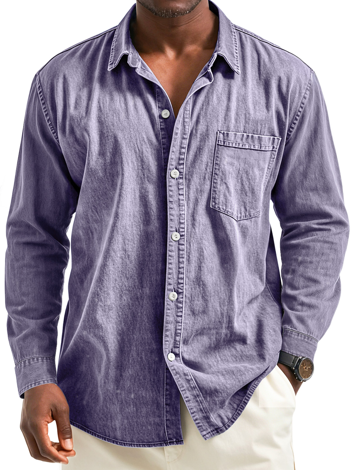 Men's Retro Casual Lapel Pocket Long Sleeve Shirt