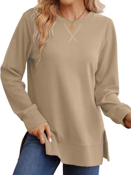 New Arrival Women Loose Long Sleeve Tunic Top Side Slit