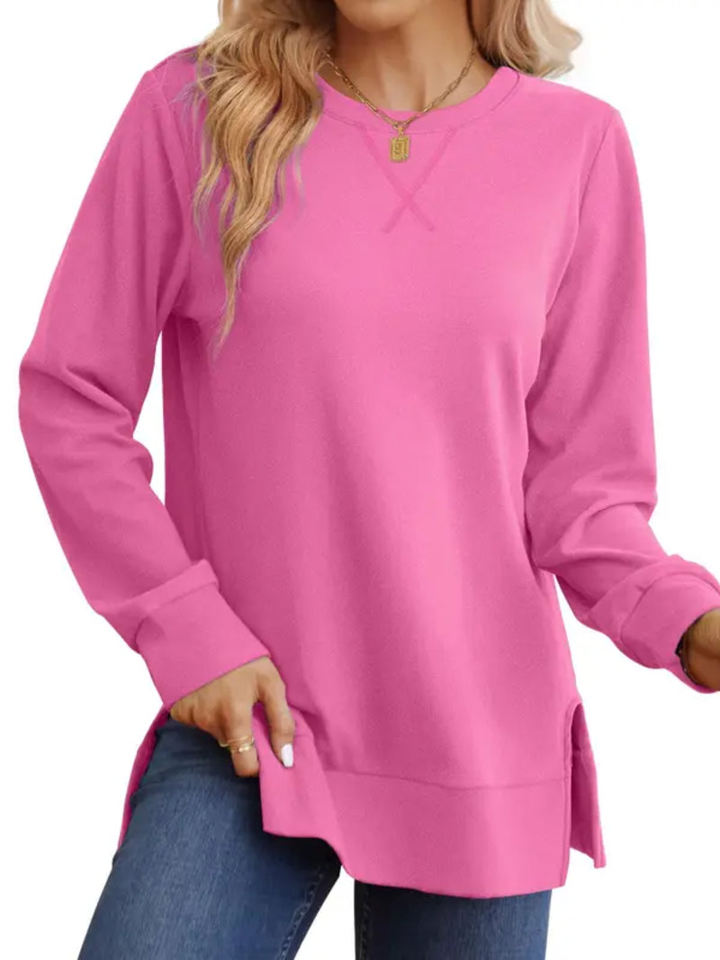New Arrival Women Loose Long Sleeve Tunic Top Side Slit