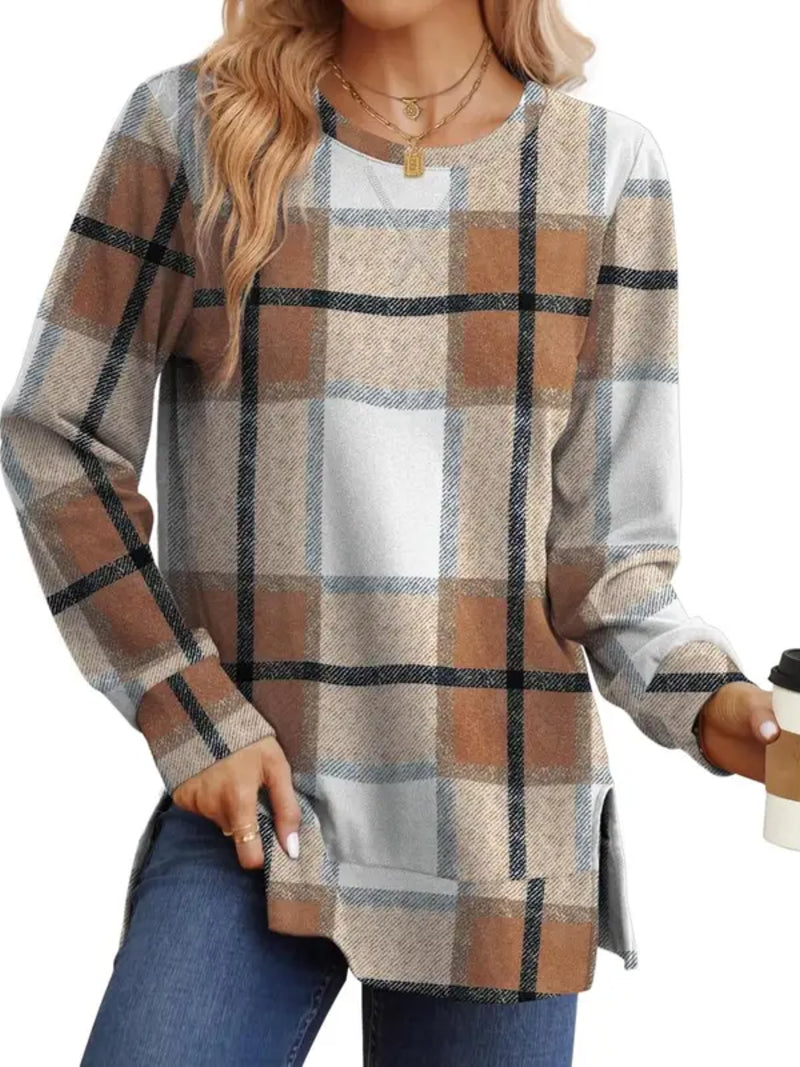 New Arrival Women Loose Long Sleeve Tunic Top Side Slit