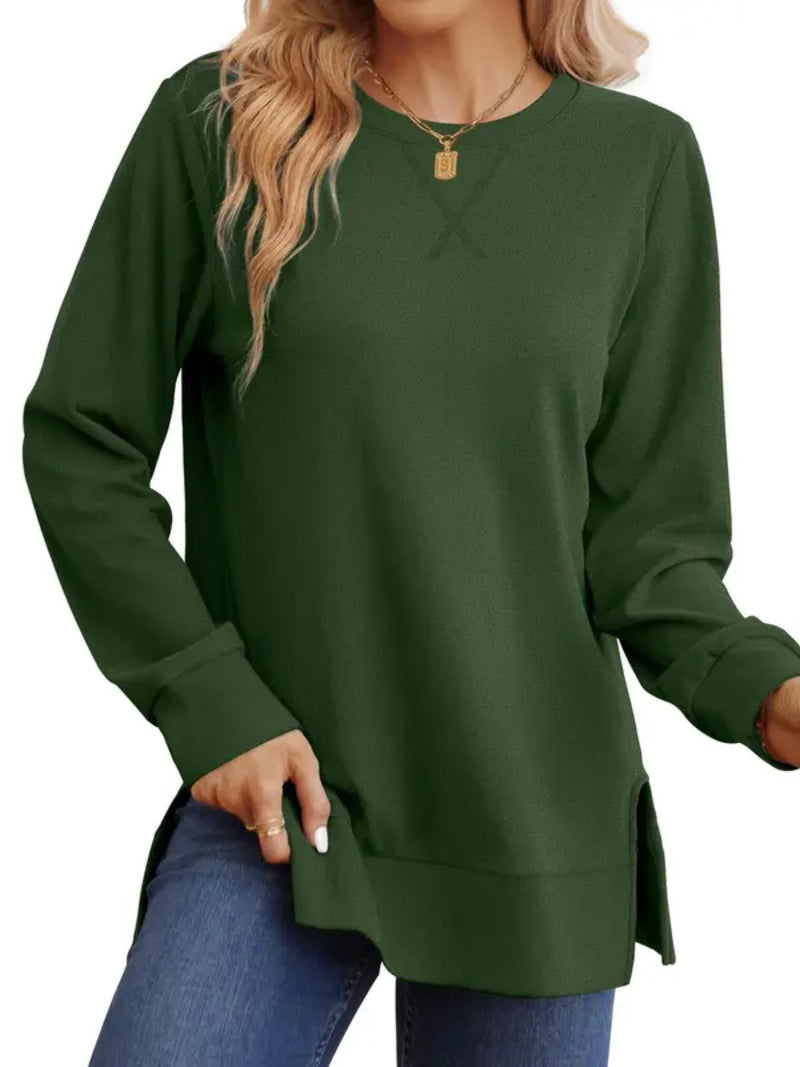 New Arrival Women Loose Long Sleeve Tunic Top Side Slit