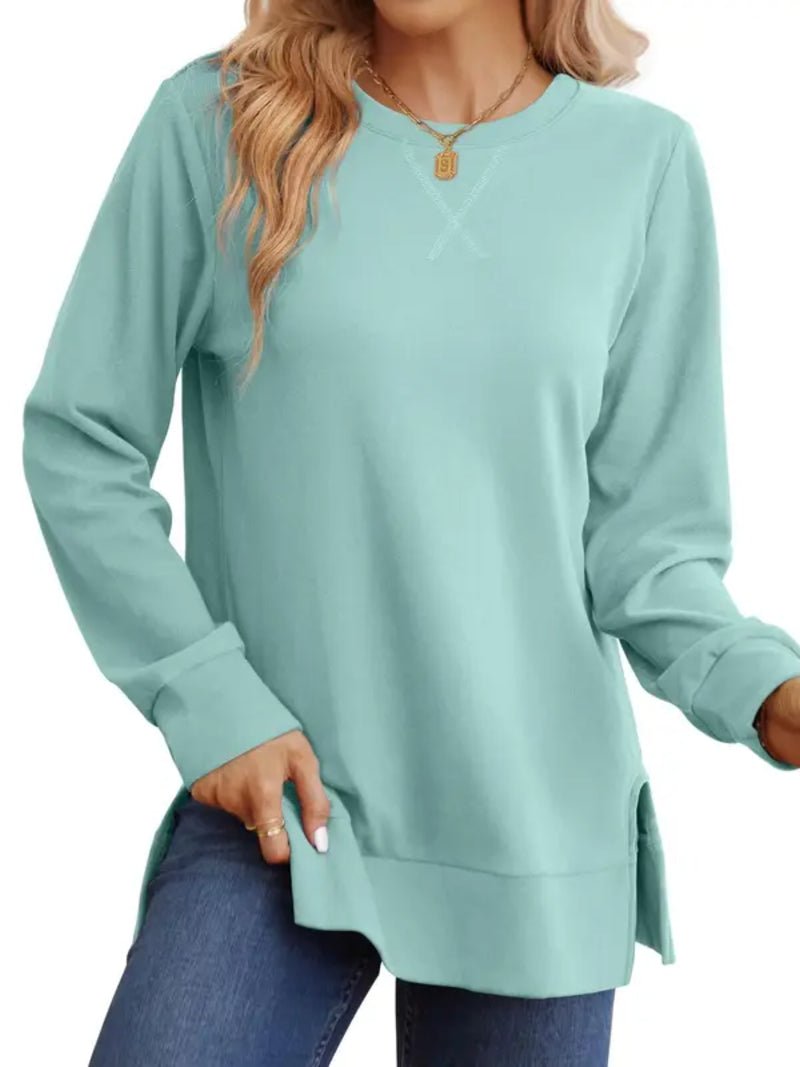 New Arrival Women Loose Long Sleeve Tunic Top Side Slit