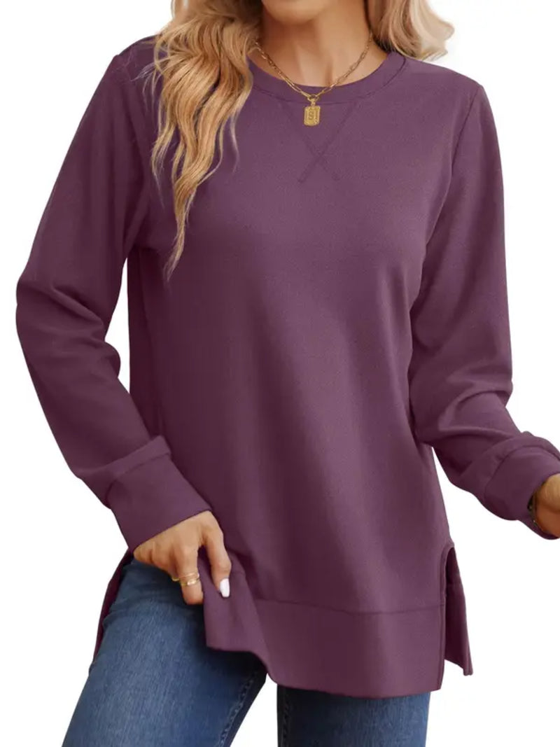 New Arrival Women Loose Long Sleeve Tunic Top Side Slit