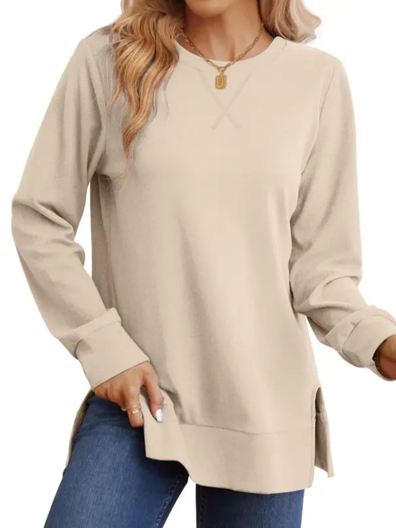 New Arrival Women Loose Long Sleeve Tunic Top Side Slit