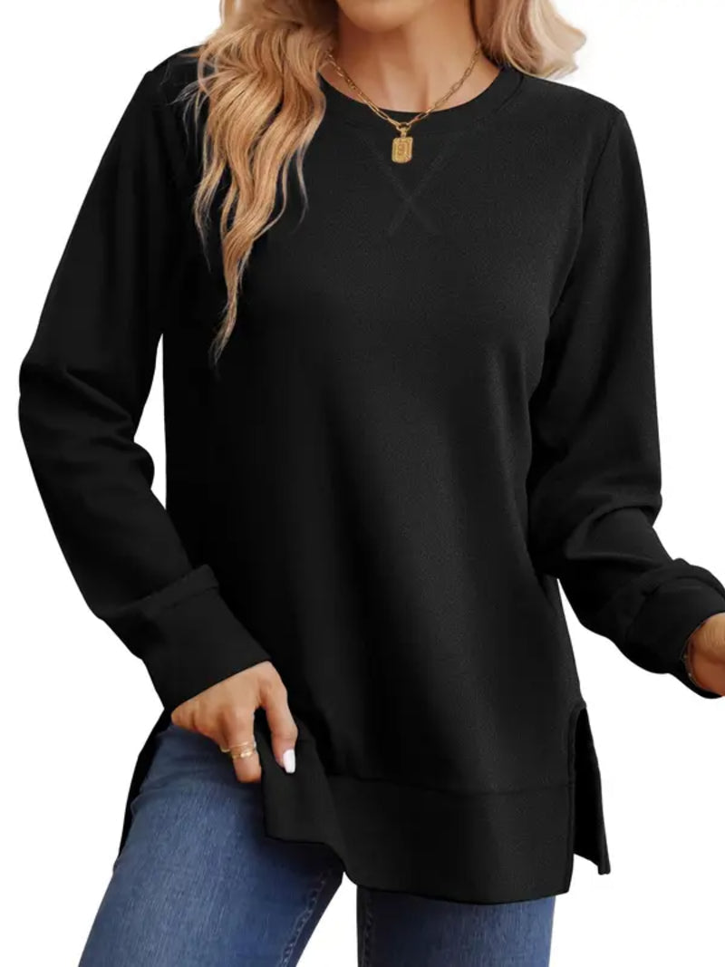 New Arrival Women Loose Long Sleeve Tunic Top Side Slit