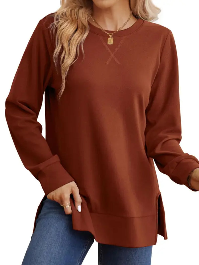 New Arrival Women Loose Long Sleeve Tunic Top Side Slit