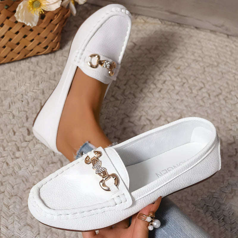 Women’s Slip-On Loafers - Chain Detail and Flat Sole