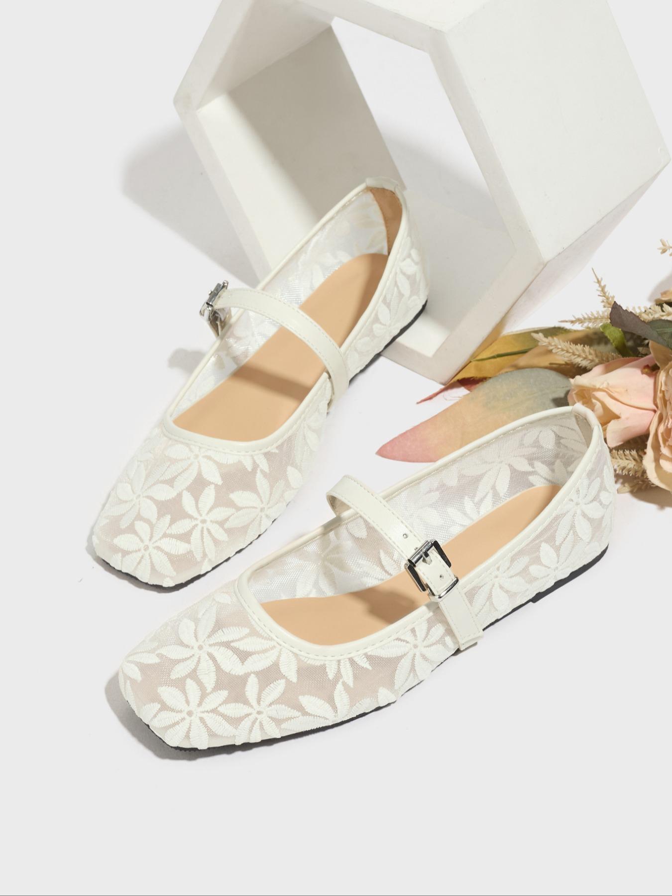 Women's Elegant Lace Pattern Ballet Flats, Chic Ballet Flats, Ballerina Flats, Fashionable Pointed Toe Casual Trendy Flat Shoes for Summer, Lightweight Breathable Comfortable Shoes for Daily Wear, Versatile Flat Shoes, Girl