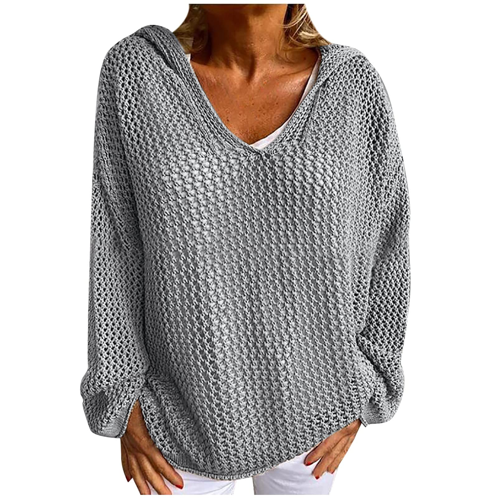 Knitted Hooded Lightweight Loose-Fit Sun-Protective Sweater