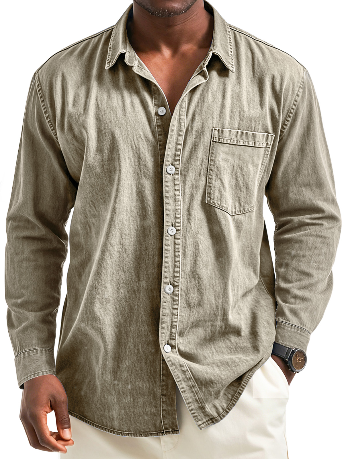 Men's Retro Casual Lapel Pocket Long Sleeve Shirt