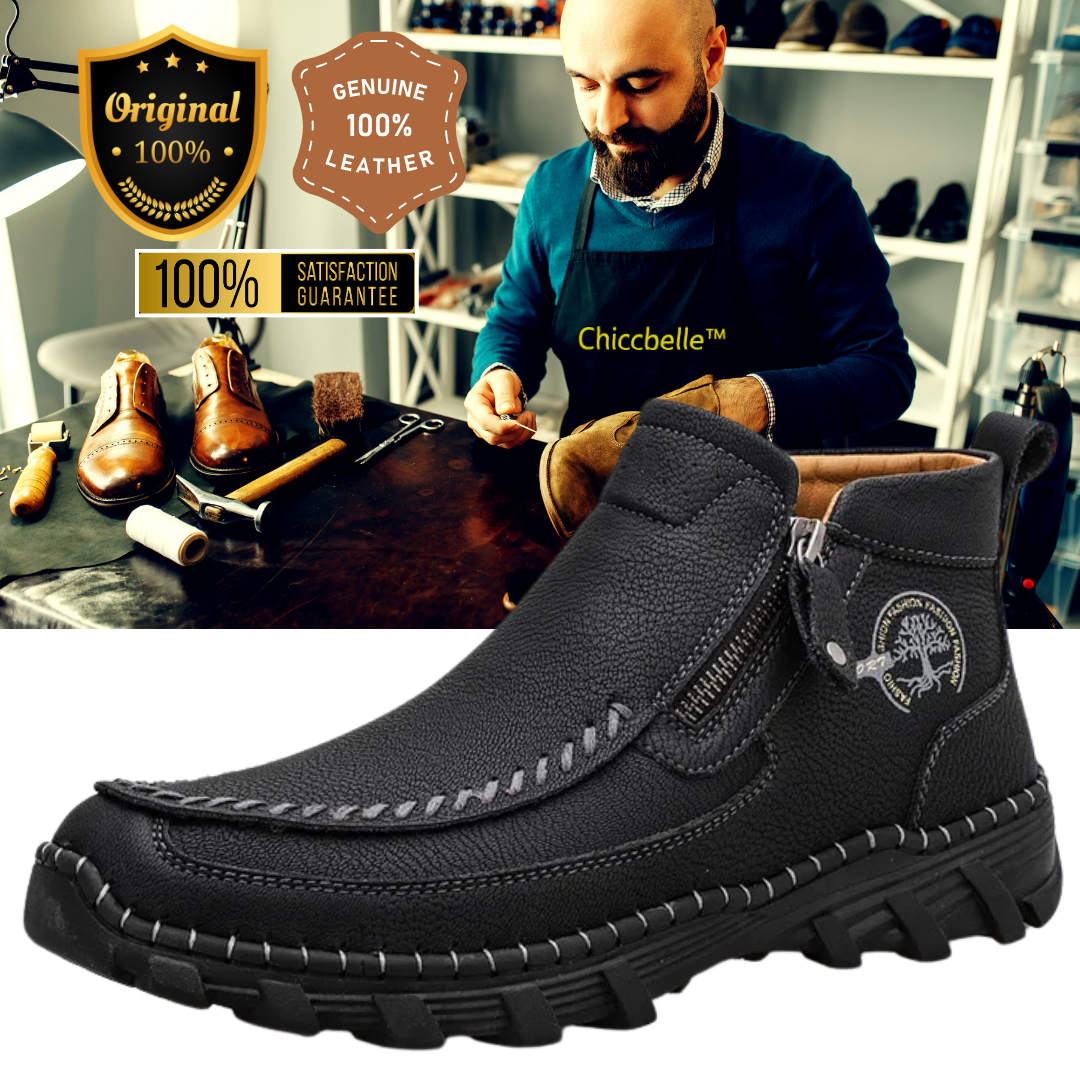 Men's Vintage Casual Soft And Breathable Side Zipper Cowhide Leather Boots