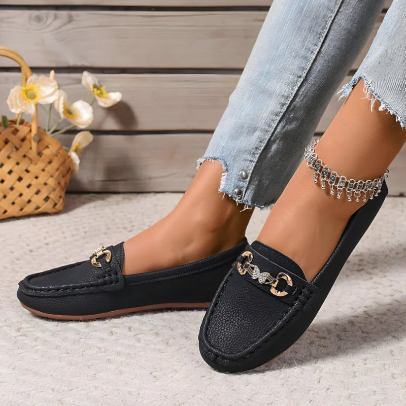 Women’s Slip-On Loafers - Chain Detail and Flat Sole