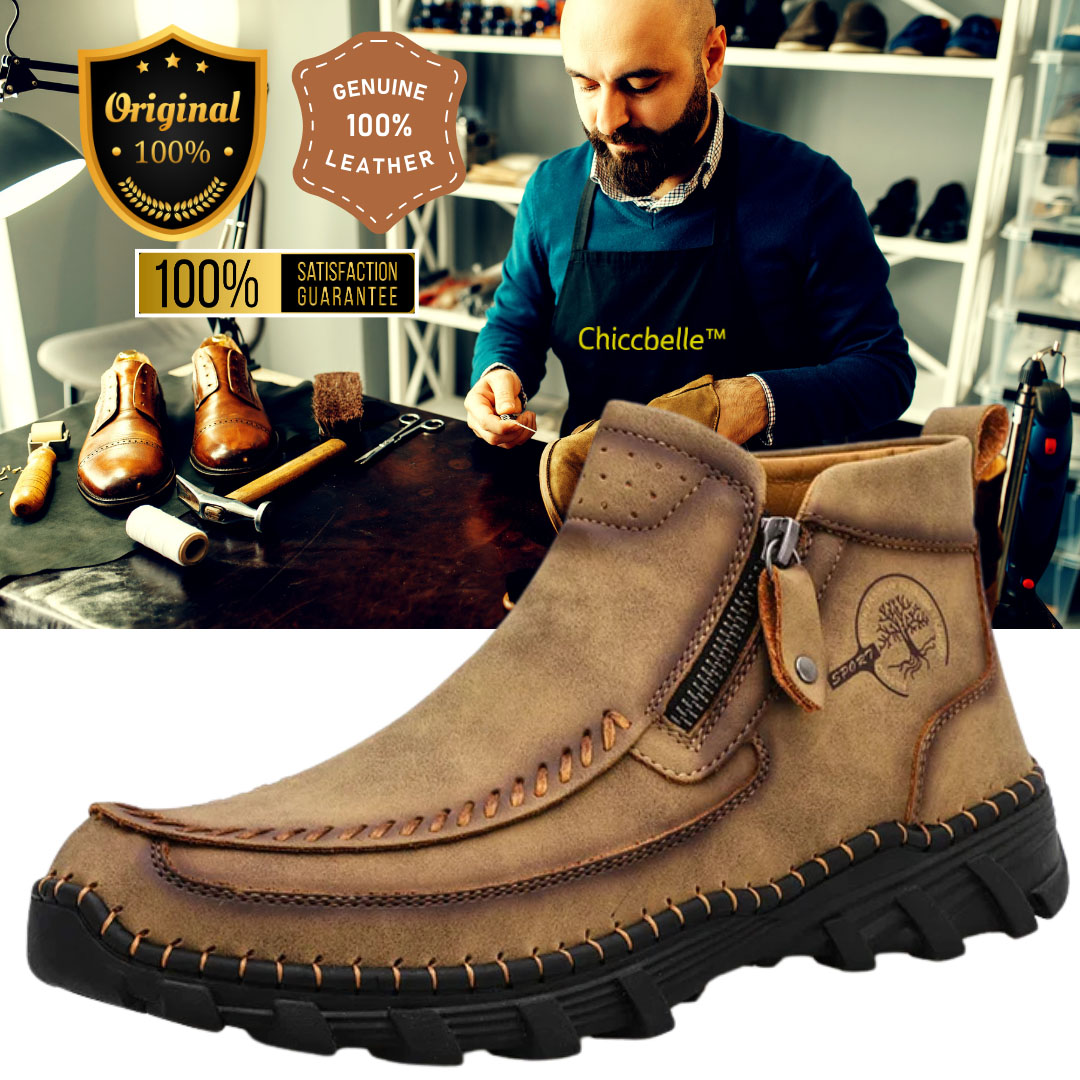 Men's Vintage Casual Soft And Breathable Side Zipper Cowhide Leather Boots