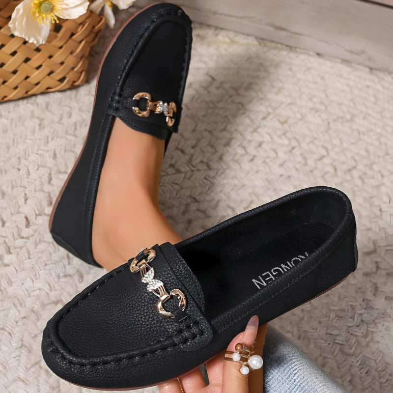 Women’s Slip-On Loafers - Chain Detail and Flat Sole