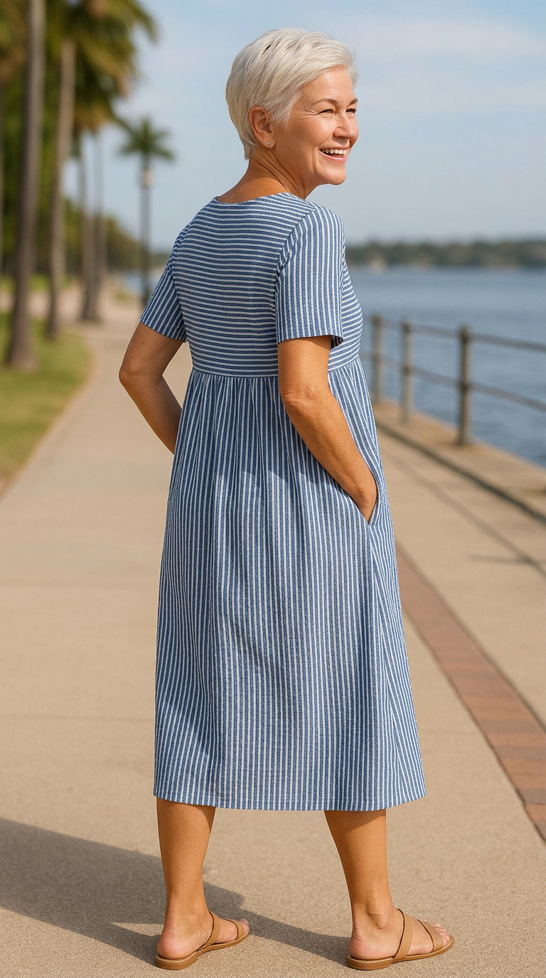 Rhea | Striped Midi Dress