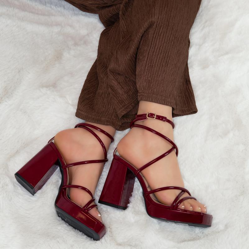 Women’s Square Toe Ankle Strap Platform Block Heels, Size Up for Wide Feet