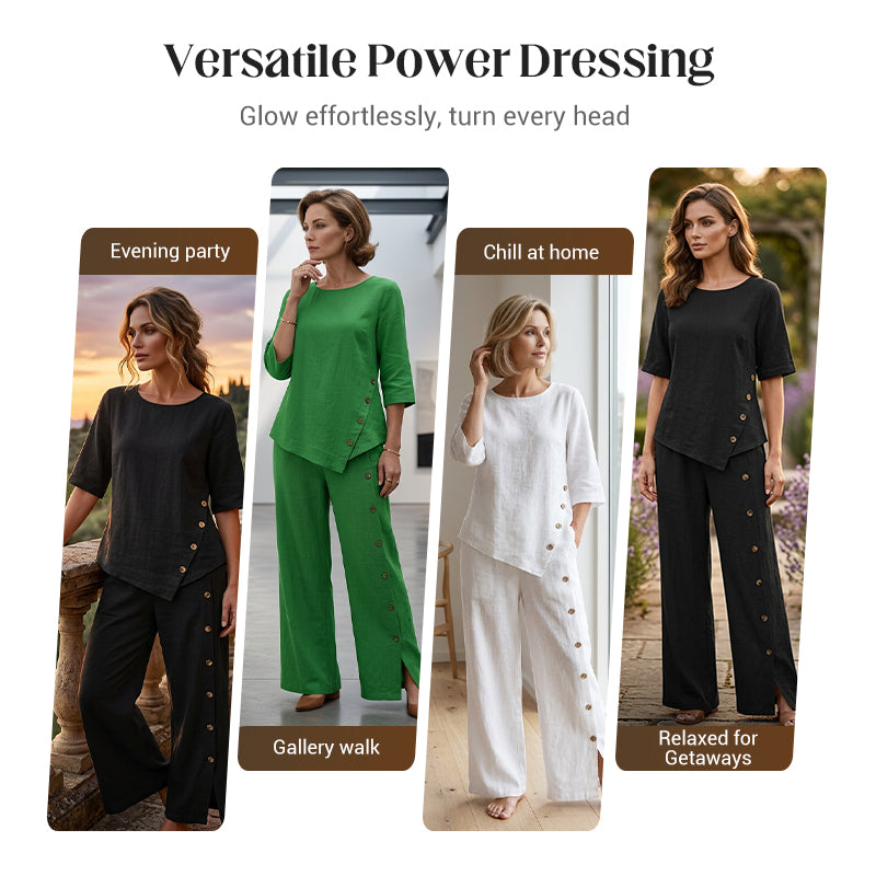⏳Time-Limited Special⏰Women's Irregular Hem Top & Wide Leg Pants Two-Piece Set