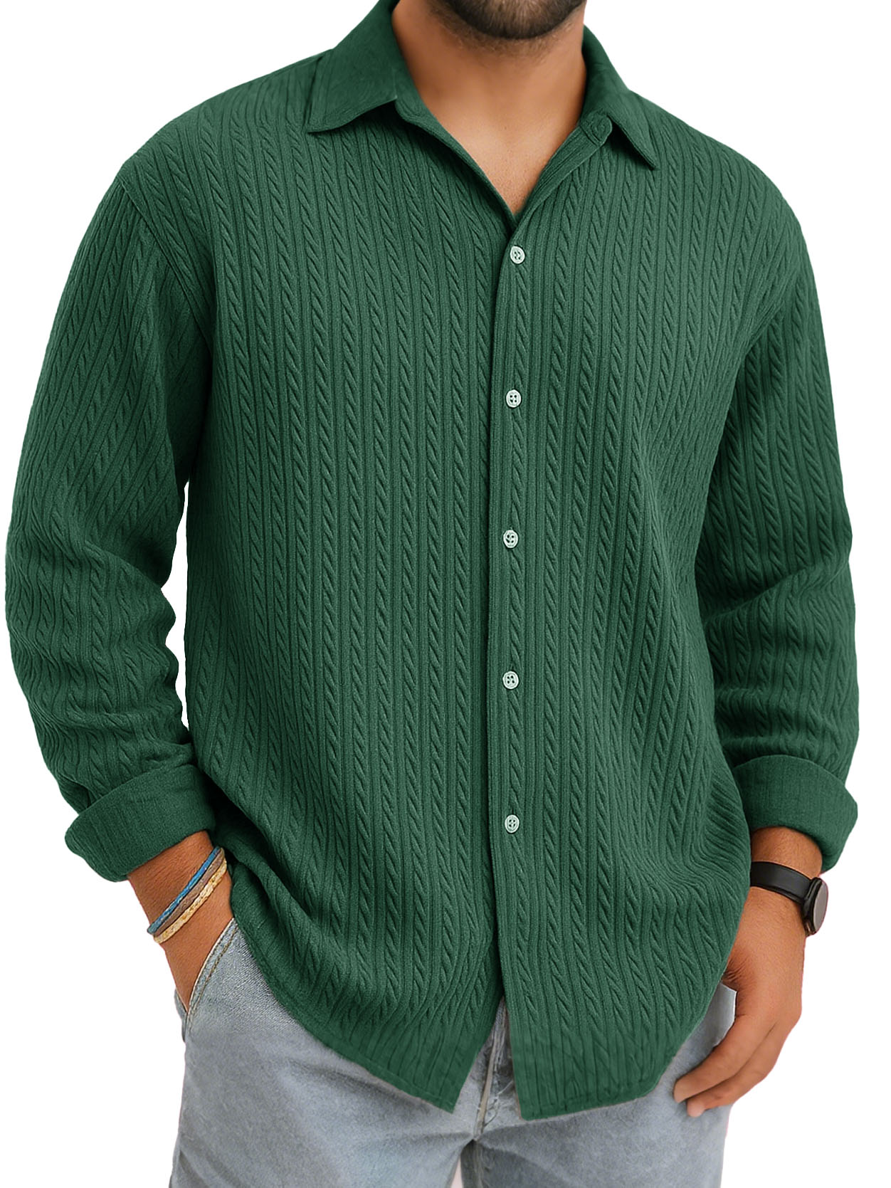 Men's Stylish Casual Everyday Jacquard Fabric Multicolor Lapel Long-sleeved Shirt