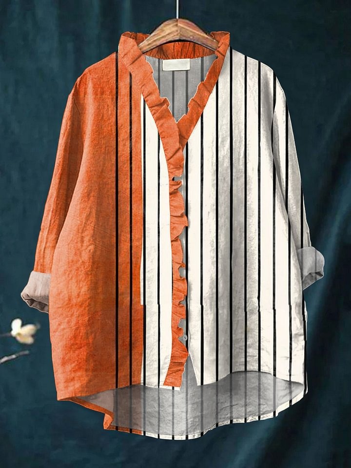 Women's Vintage Abstract Geometry Art Print Casual Cotton And Linen 3/4 Sleeve Shirt