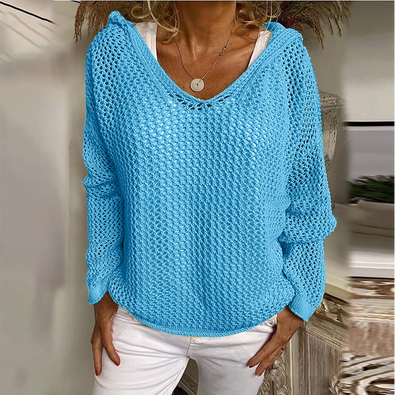 Knitted Hooded Lightweight Loose-Fit Sun-Protective Sweater