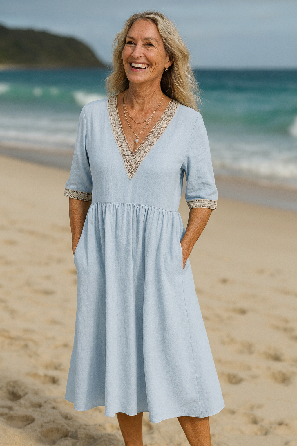 Isolde | Linen Lace Midi Dress
