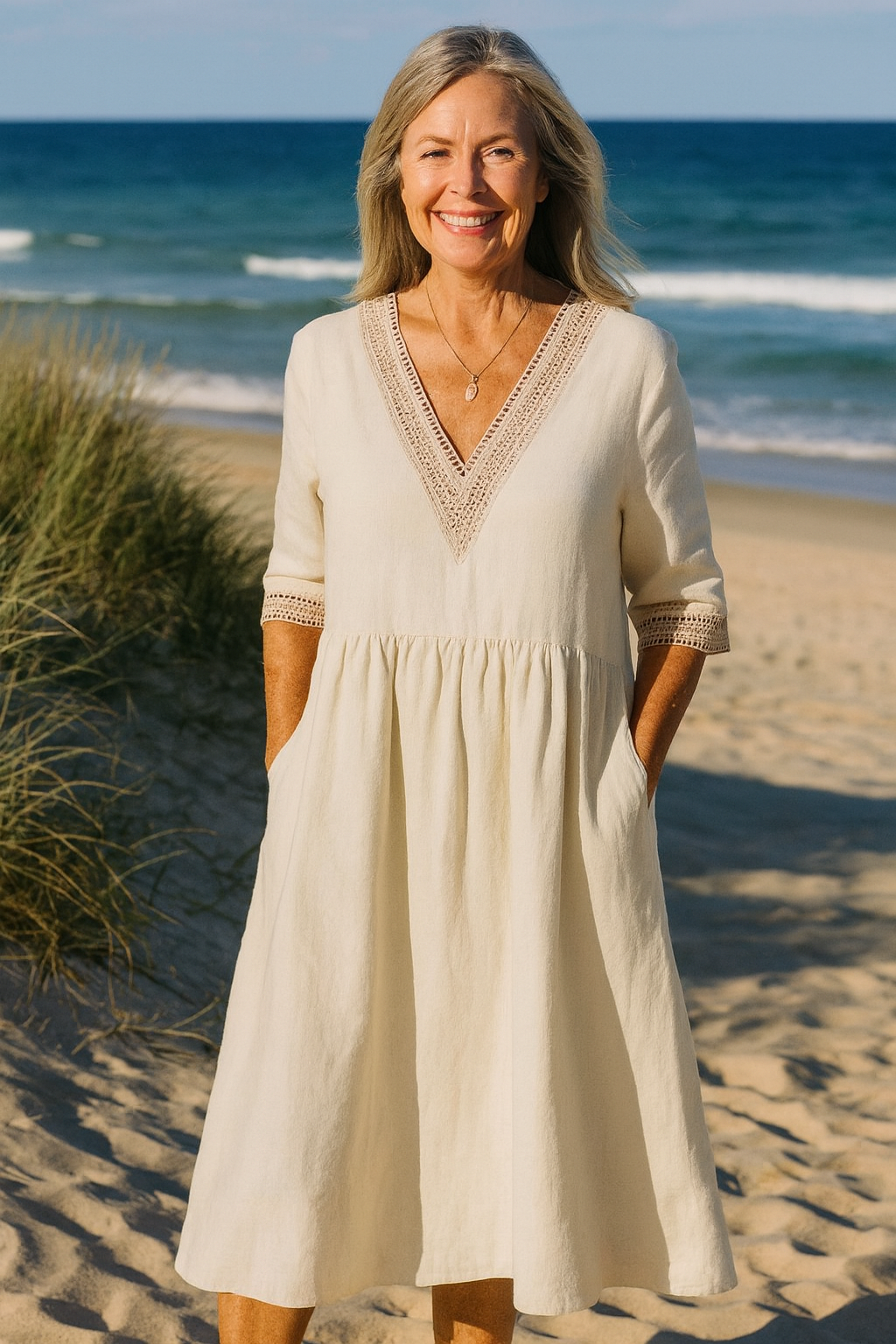 Isolde | Linen Lace Midi Dress