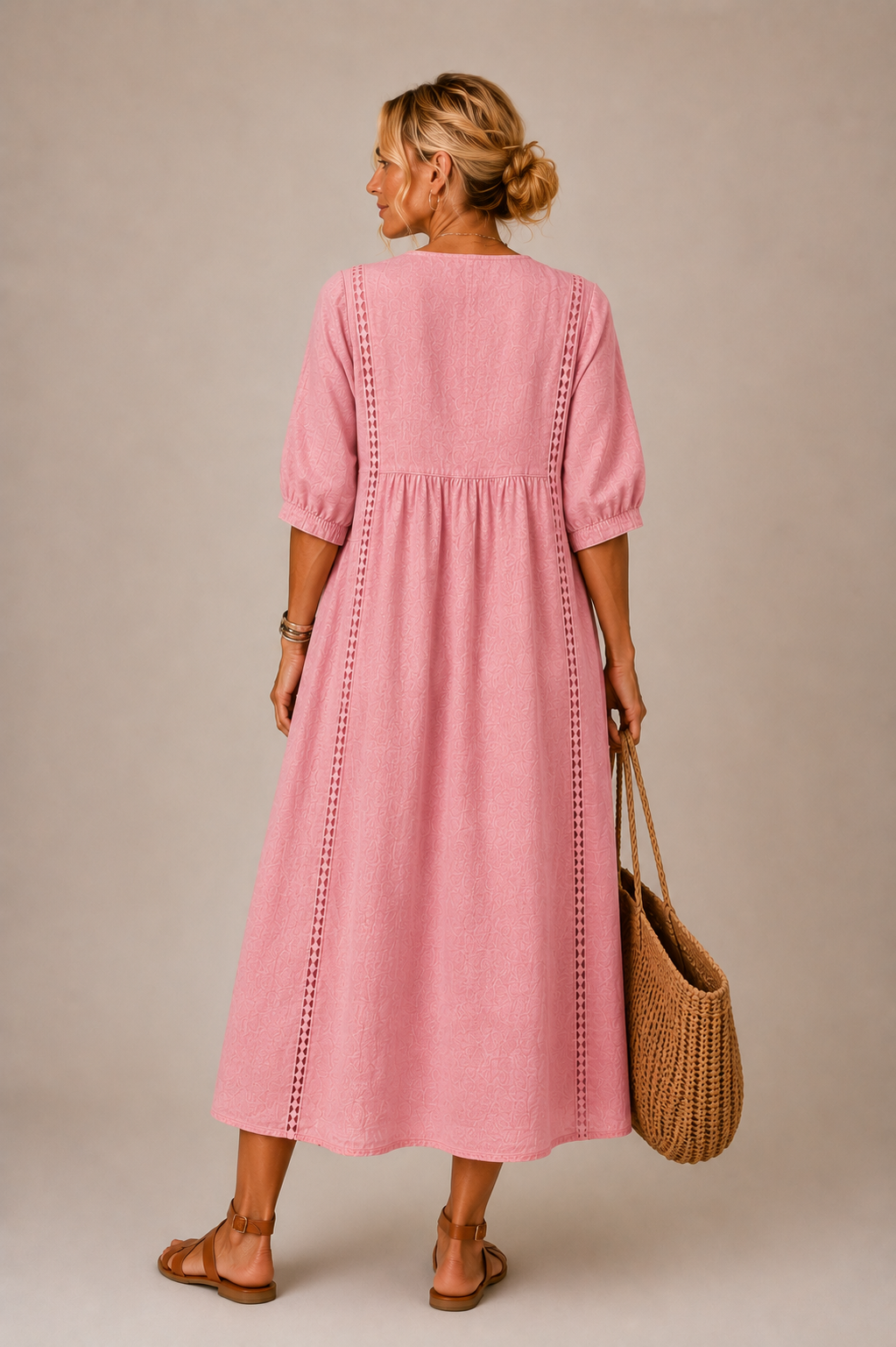 Christine - Lace Trim V-Neck Midi Dress