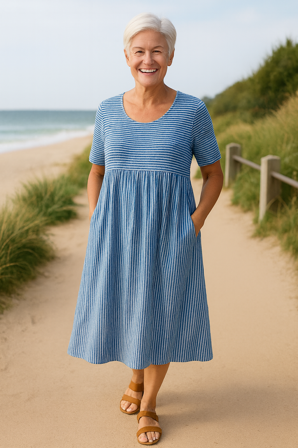 Rhea | Striped Midi Dress