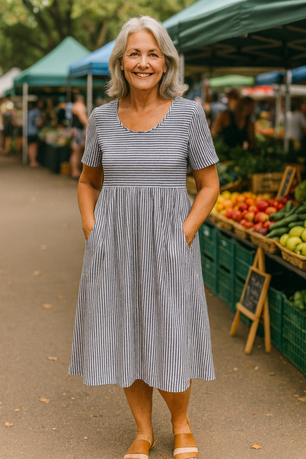 Rhea | Striped Midi Dress