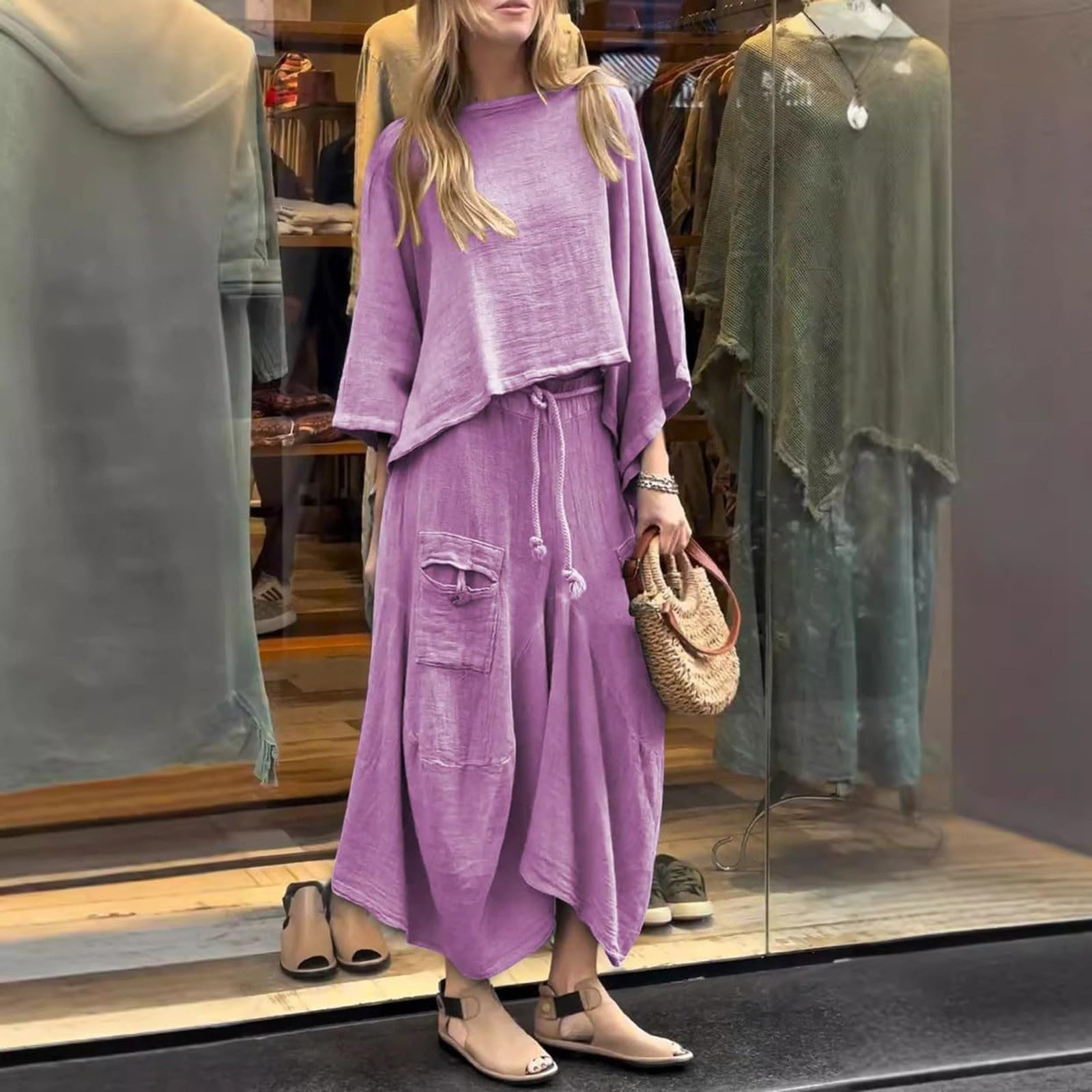 women's casual solid color loose skirt two-piece suit