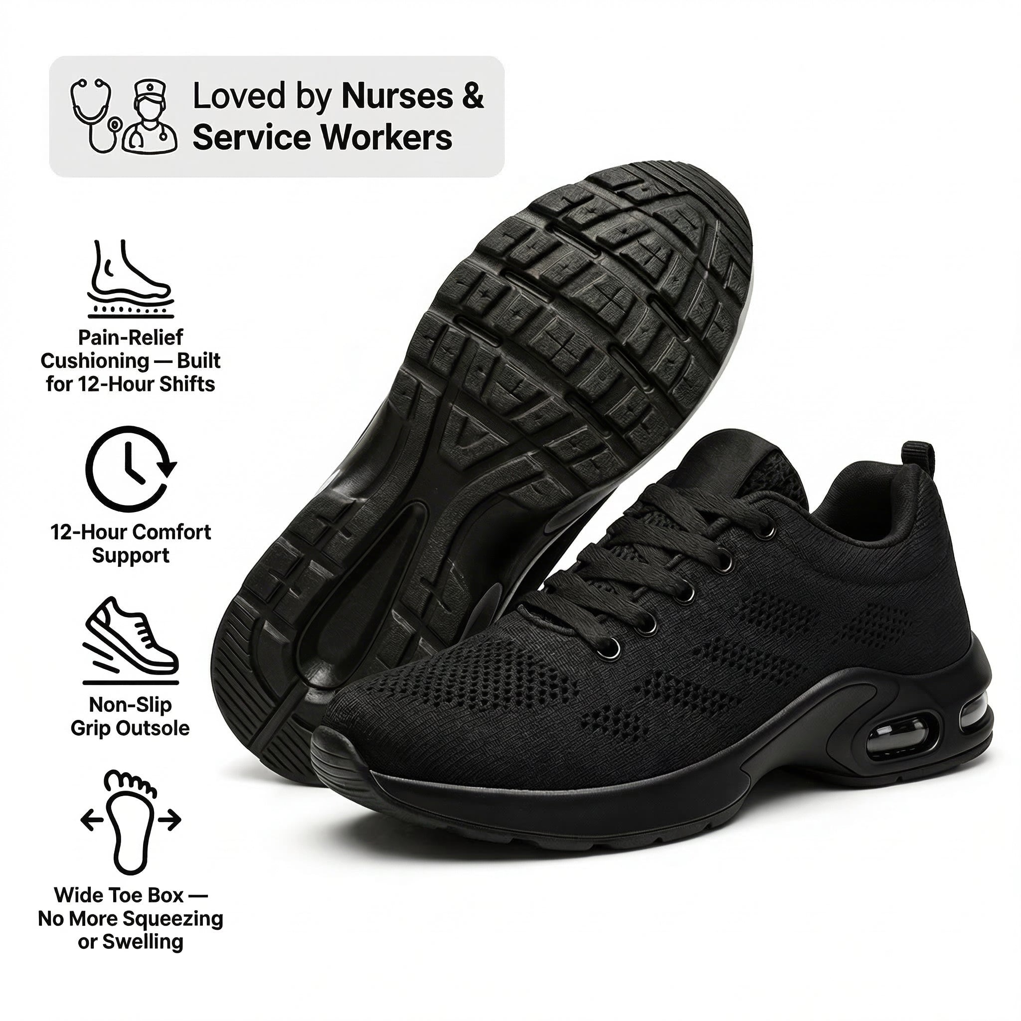  12-Hour Shift Shoes for Heel & Plantar Fasciitis Relief (Unisex)