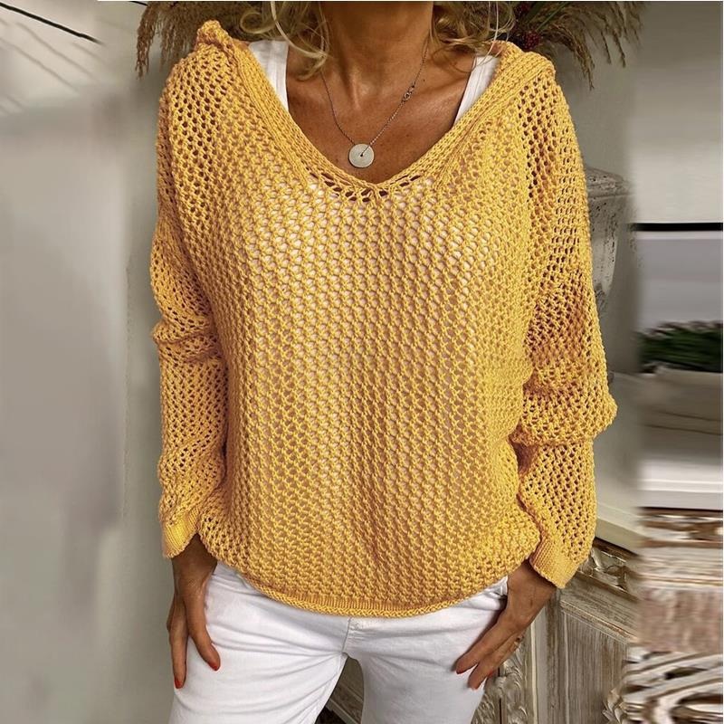 Knitted Hooded Lightweight Loose-Fit Sun-Protective Sweater