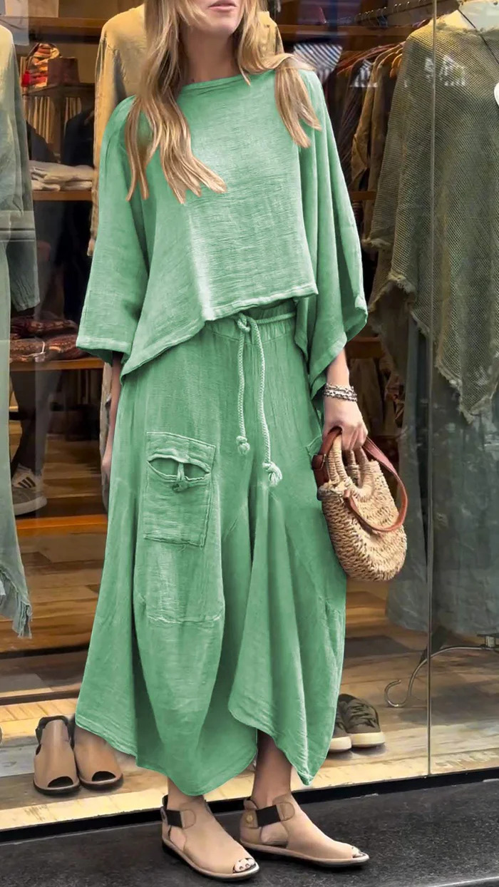 women's casual solid color loose skirt two-piece suit