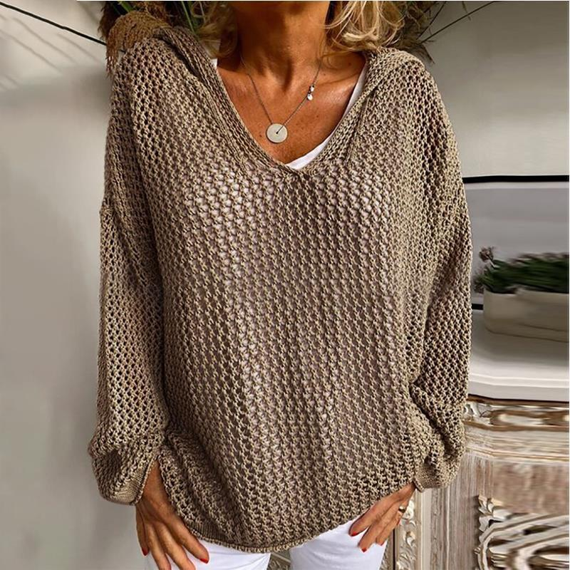 Knitted Hooded Lightweight Loose-Fit Sun-Protective Sweater