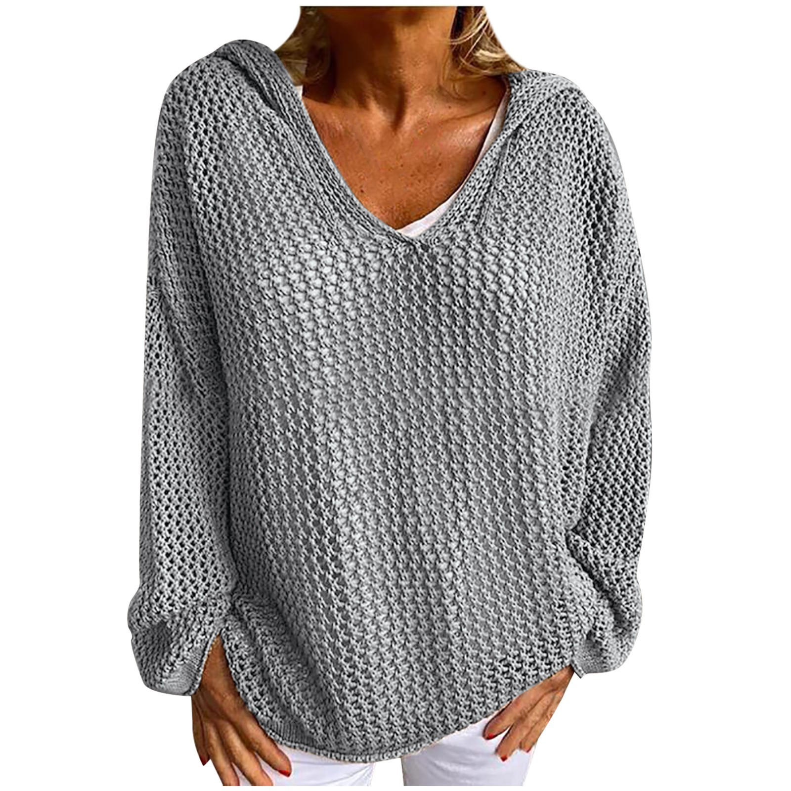 Knitted Hooded Lightweight Loose-Fit Sun-Protective Sweater