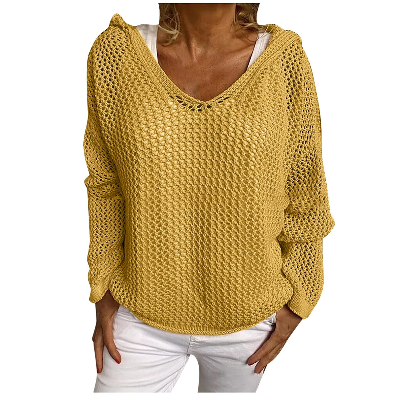 Knitted Hooded Lightweight Loose-Fit Sun-Protective Sweater