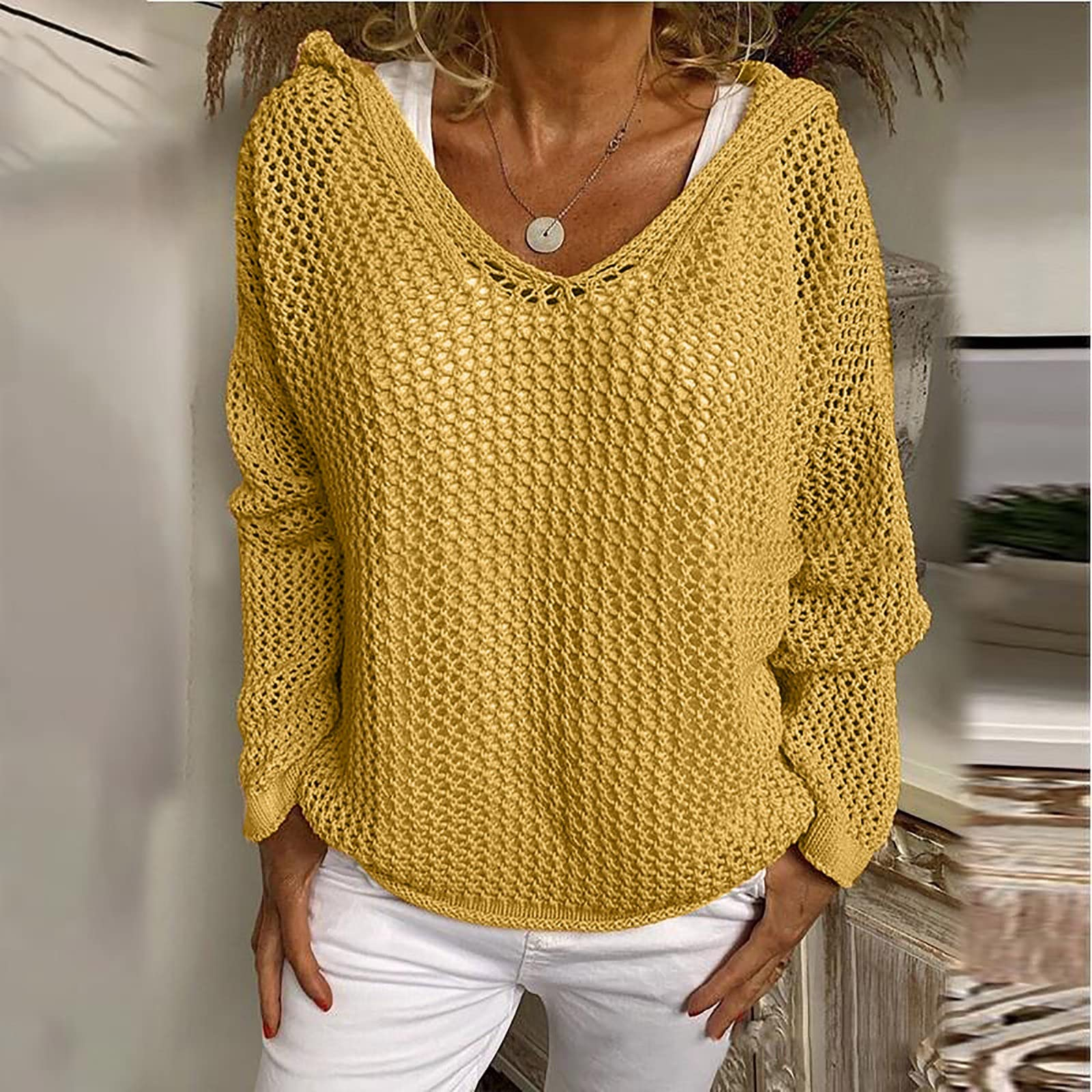 Knitted Hooded Lightweight Loose-Fit Sun-Protective Sweater