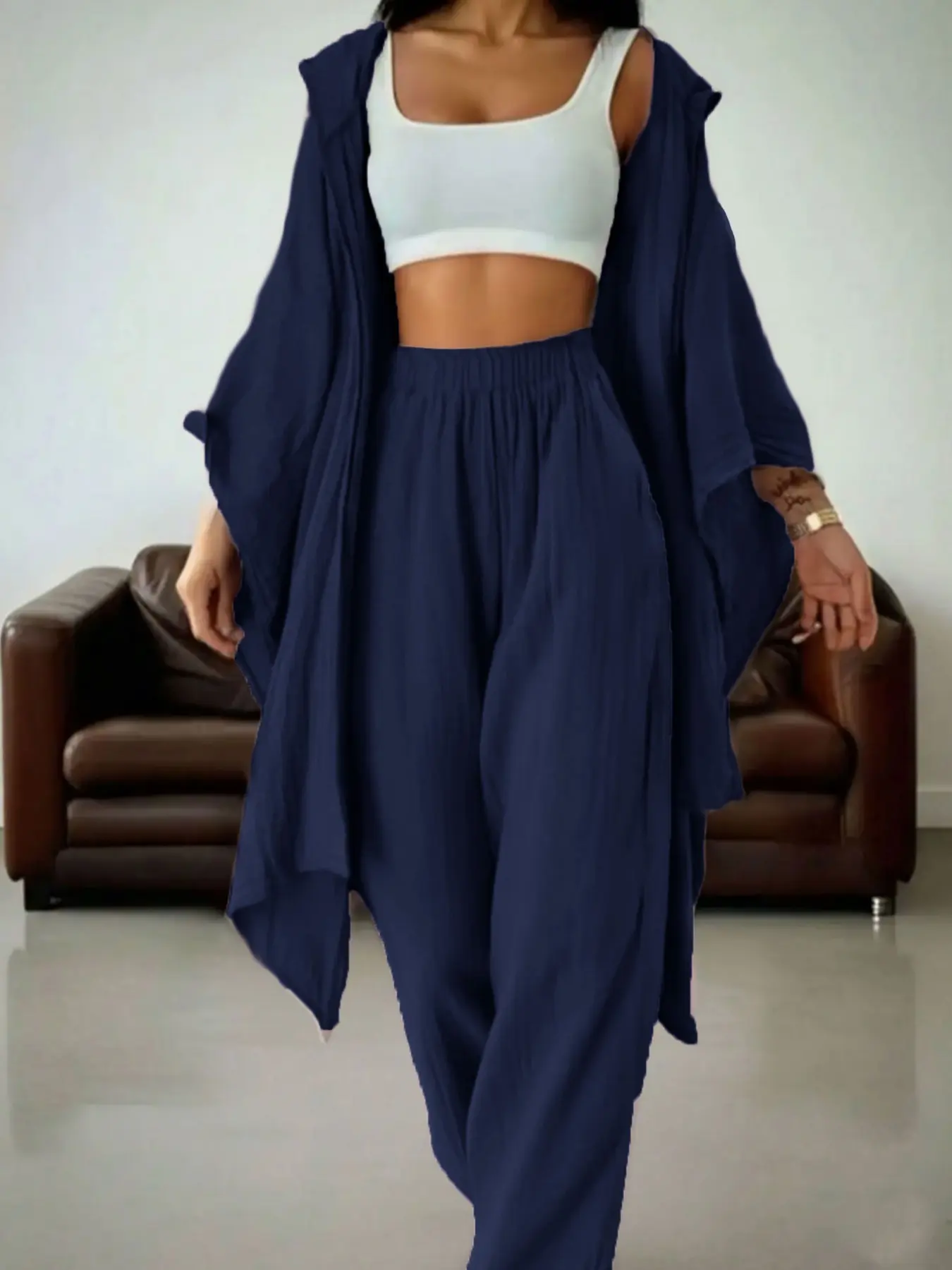 Women's Two-Piece Casual Set, Wide-Leg Pants & Loose-Fit Cardigan, Comfortable Stylish Women's Clothing for Daily Wear, Womenswear