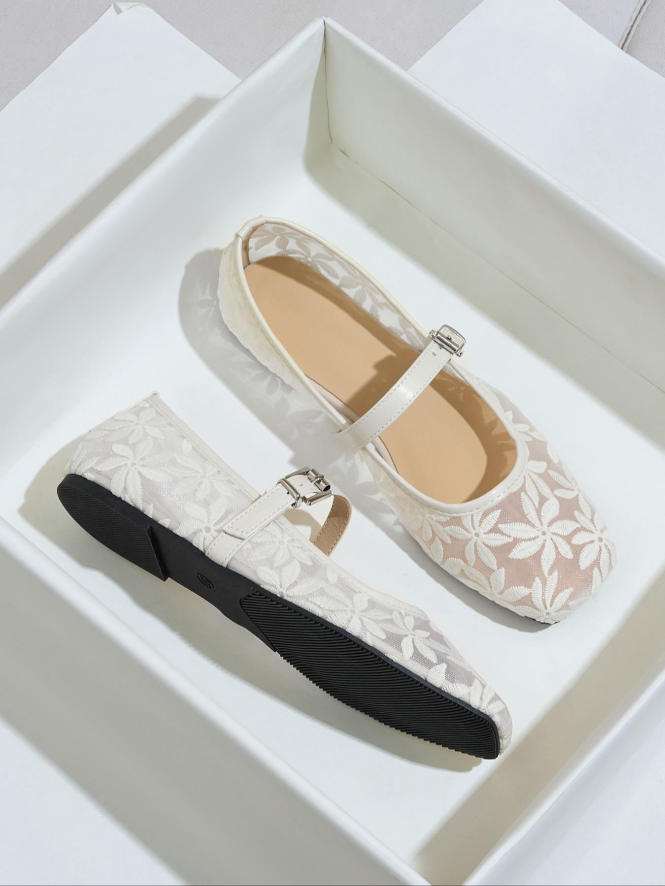 Women's Elegant Lace Pattern Ballet Flats, Chic Ballet Flats, Ballerina Flats, Fashionable Pointed Toe Casual Trendy Flat Shoes for Summer, Lightweight Breathable Comfortable Shoes for Daily Wear, Versatile Flat Shoes, Girl