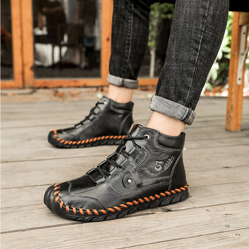 Stitched Hand-Sewn Embossed Cowhide Medical Shoes