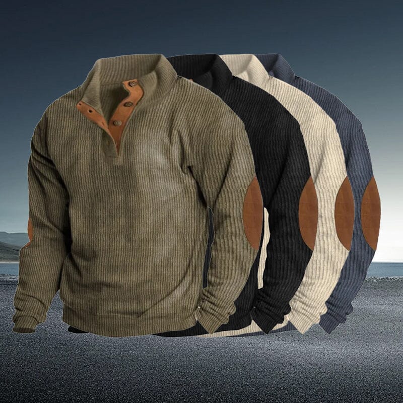 Men's Casual V-Neck Pullover Long Sleeve Rugby Shirt