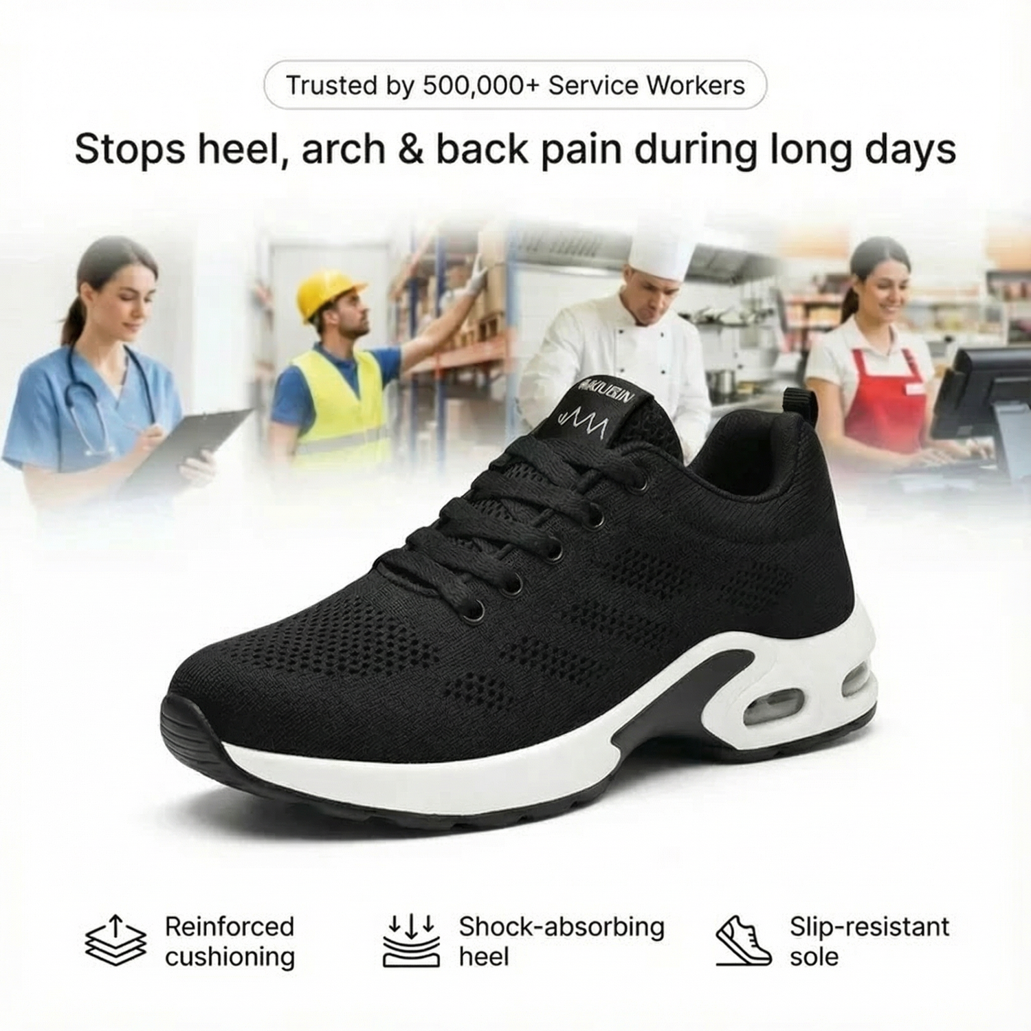  12-Hour Shift Shoes for Heel & Plantar Fasciitis Relief (Unisex)
