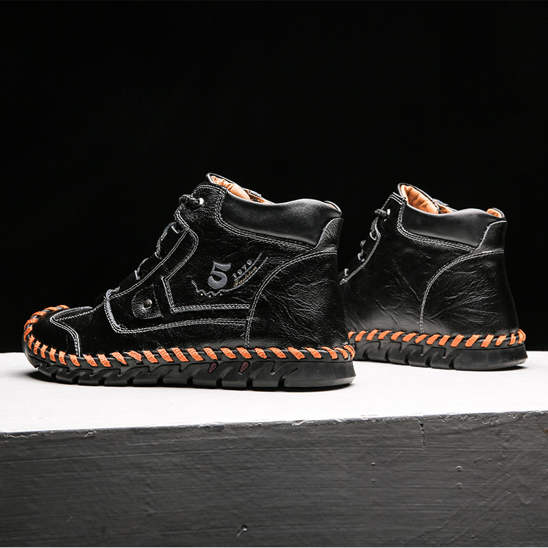 Stitched Hand-Sewn Embossed Cowhide Medical Shoes
