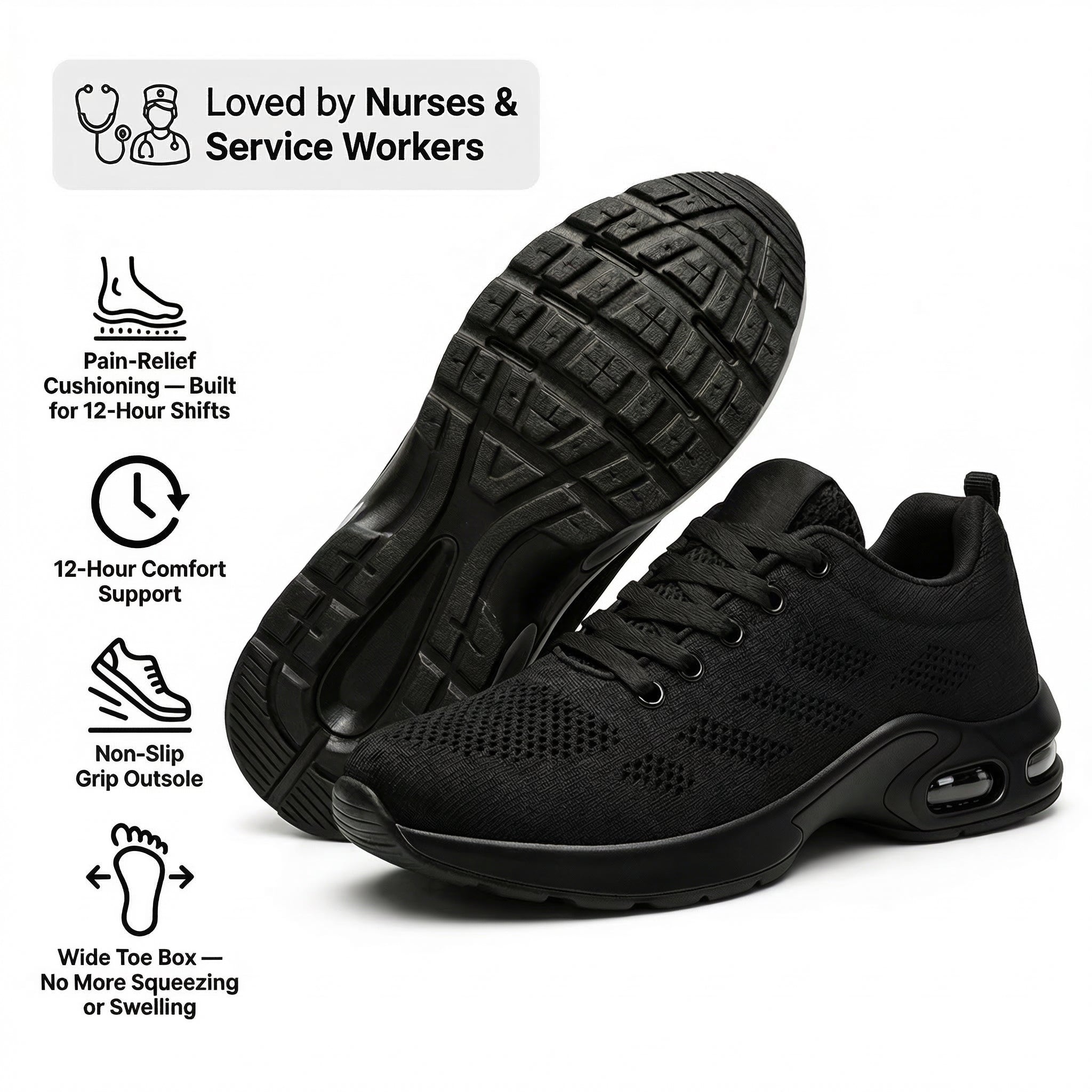  12-Hour Shift Shoes for All-Day Foot, Knee & Back Pain Relief