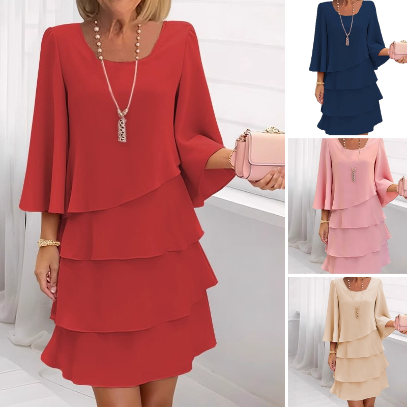 [The price returns to normal tomorrow.]Women's Tiered Ruffle Dress with Flared Sleeves