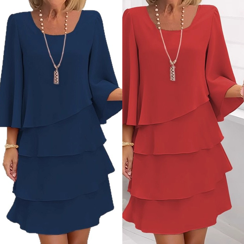 [The price returns to normal tomorrow.]Women's Tiered Ruffle Dress with Flared Sleeves