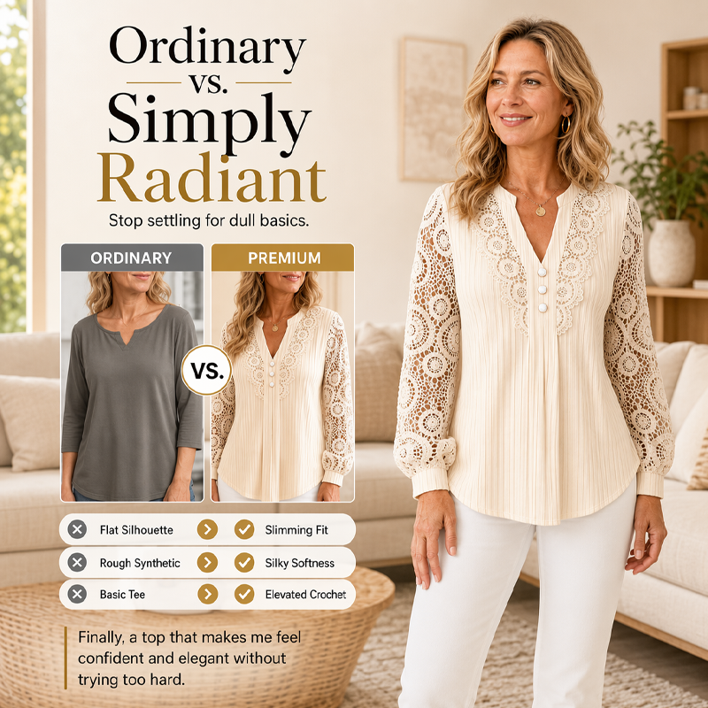 ⌛Limited-Time Offer-Women's Lace Patchwork V-Neck Long Sleeve Top